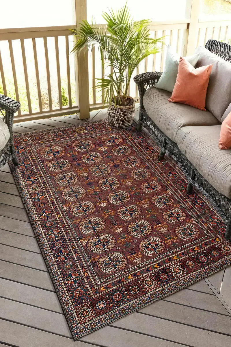 エレガントな日の出プリントラグ：モダンなデザイン、柔らかい生地、ユニークなパターン。