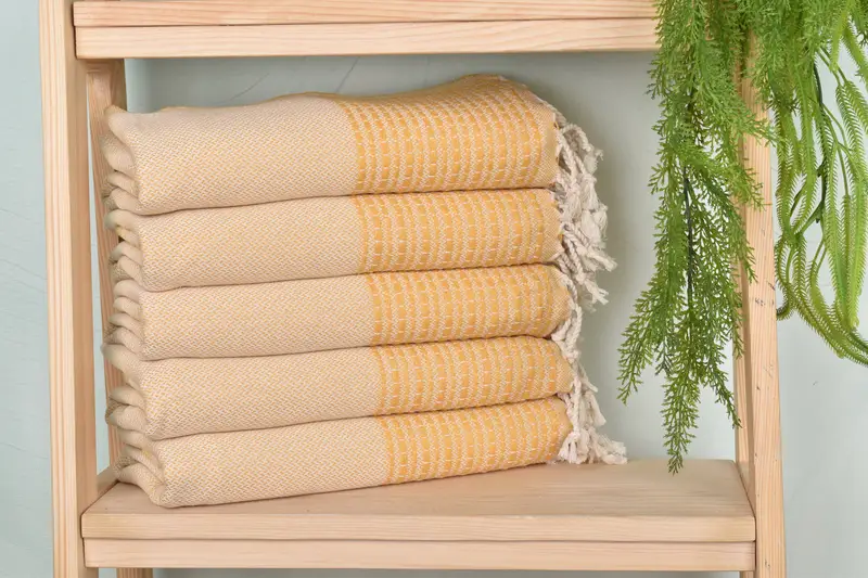 Personalized Mustard Striped Cotton Towel, Boyfriend Gift, 36x69 Inches