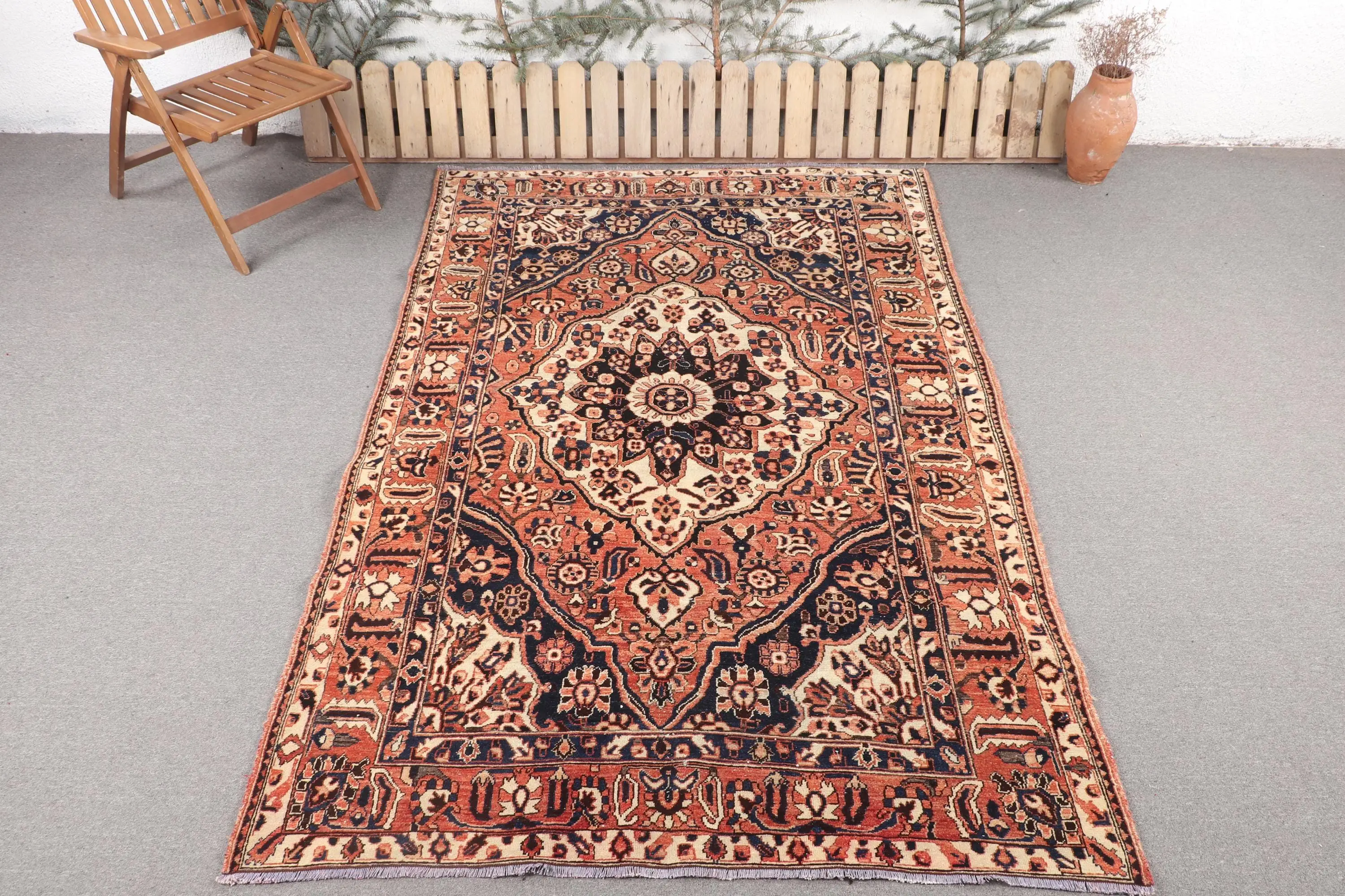 Türk Vintage Halısı, 5.2x8.4 ft Halı, Mavi Büyük Çiçekli Halı - 1