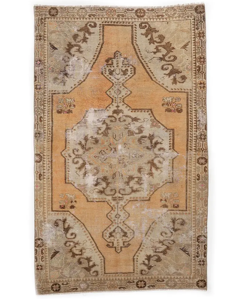 鮮やかなオレンジ ラグ、125x203 cm ソリッド ベージュ アクセント