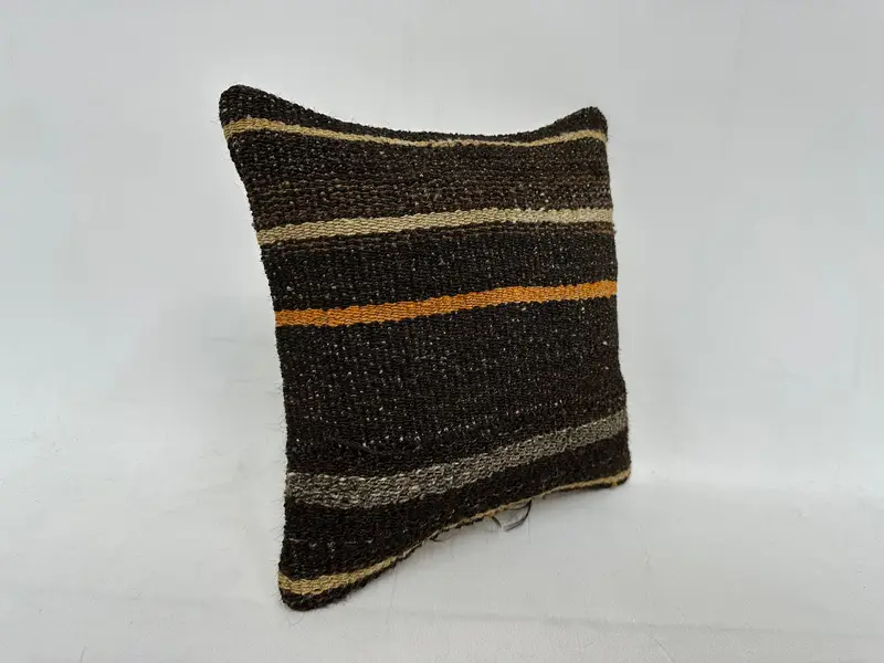 Brown & Beige Striped Throw Pillow, 14x14 Inches Size Pillow - 3