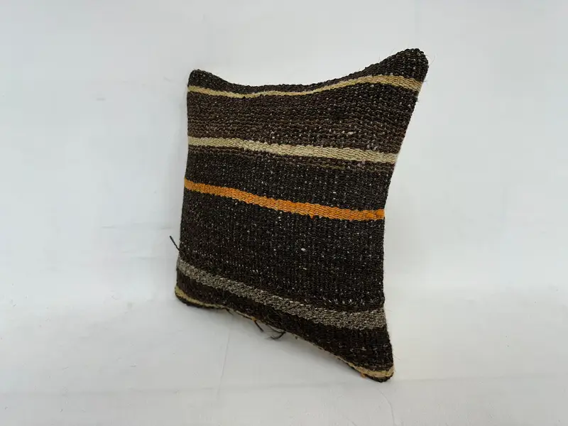 Brown & Beige Striped Throw Pillow, 14x14 Inches Size Pillow - 4