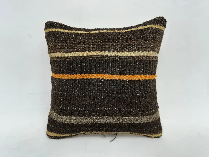 Brown & Beige Striped Throw Pillow, 14x14 Inches Size Pillow - 1