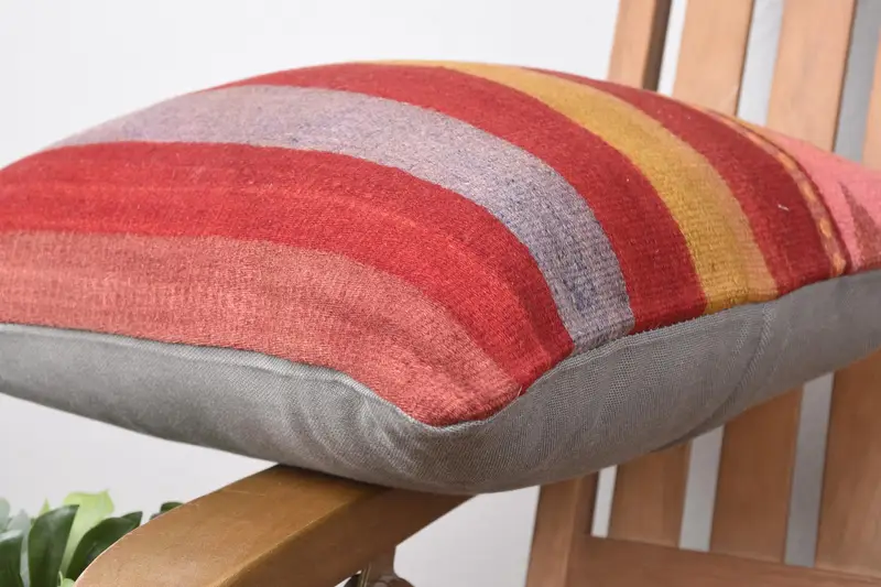 Boho Pillow, Ottoman Pillow Cover, Cushion Case, Kilim Cushion Sham, Home Decor Pillow, 16x16 Red Pillow Cover, Chair Pillow Cover - 6