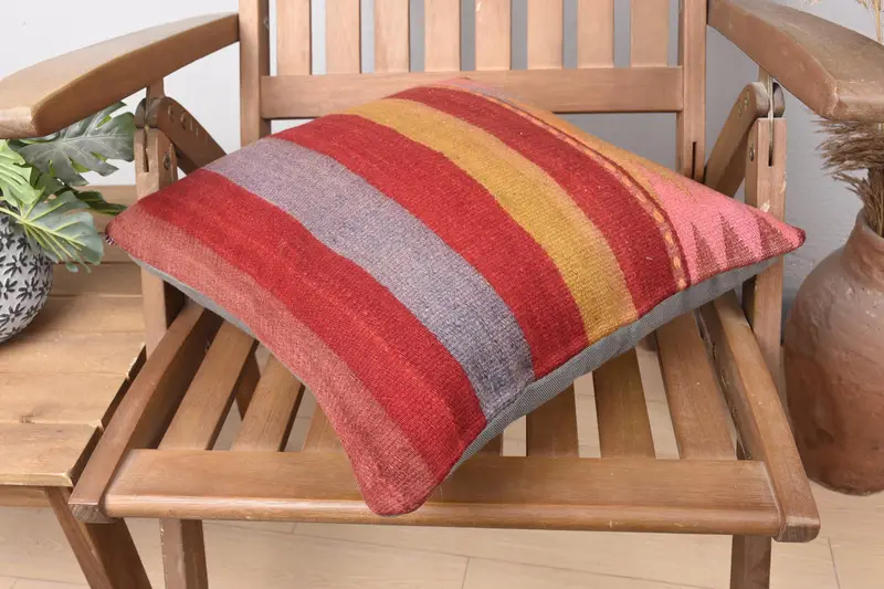Boho Pillow, Ottoman Pillow Cover, Cushion Case, Kilim Cushion Sham, Home Decor Pillow, 16x16 Red Pillow Cover, Chair Pillow Cover - 4