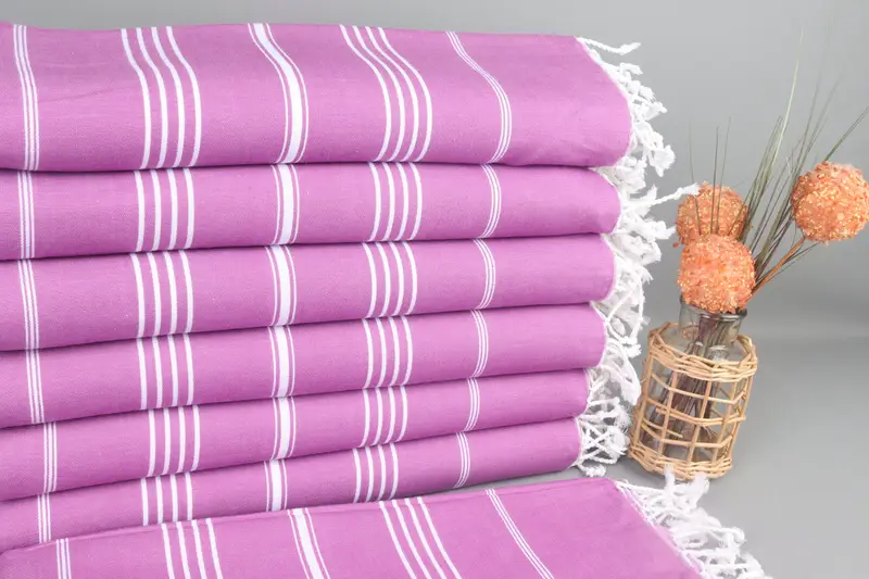 Organic Purple Striped Turkish Towel, Personalized Beach Towel, 38x73 Inches