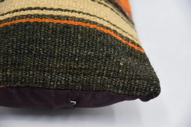 Pillow Sham, Turkish Kilim Pillow, Handwoven Pillow Cover, Ethnical Kilim Rug Pillow, 8x16 Orange Pillow, Outdoor Patio Cushion Cover, Kilim Pillow - 5