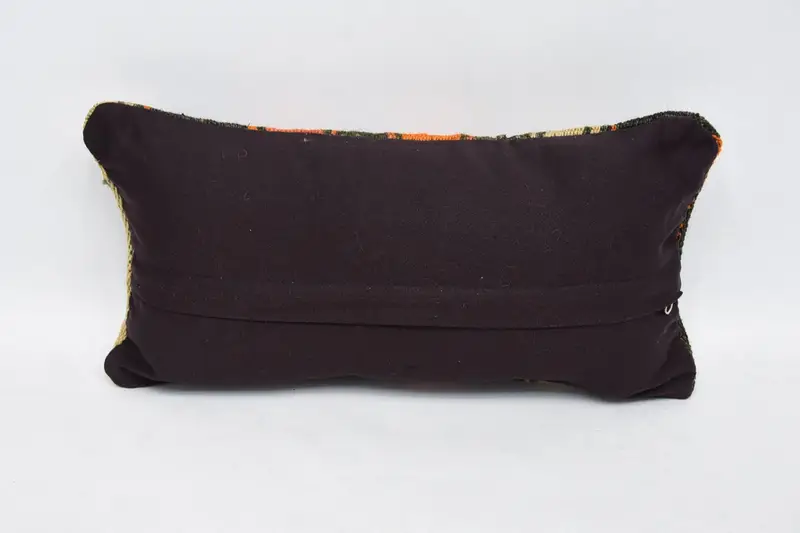 Pillow Sham, Turkish Kilim Pillow, Handwoven Pillow Cover, Ethnical Kilim Rug Pillow, 8x16 Orange Pillow, Outdoor Patio Cushion Cover, Kilim Pillow - 6