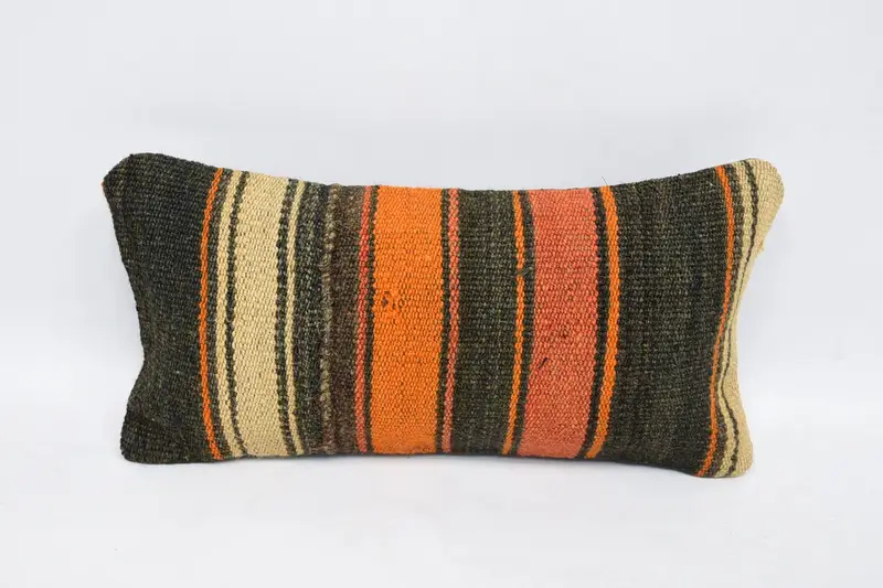 Pillow Sham, Turkish Kilim Pillow, Handwoven Pillow Cover, Ethnical Kilim Rug Pillow, 8x16 Orange Pillow, Outdoor Patio Cushion Cover, Kilim Pillow - 1