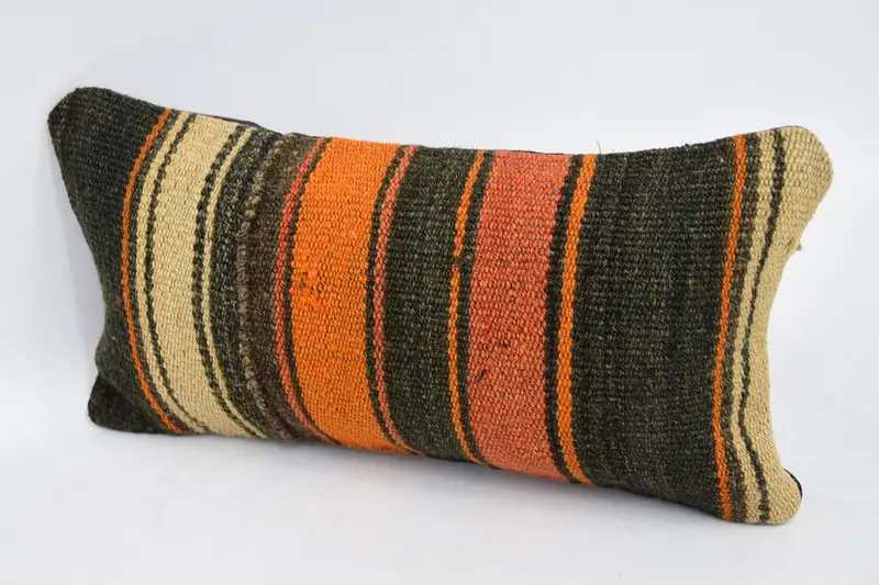 Pillow Sham, Turkish Kilim Pillow, Handwoven Pillow Cover, Ethnical Kilim Rug Pillow, 8x16 Orange Pillow, Outdoor Patio Cushion Cover, Kilim Pillow - 4