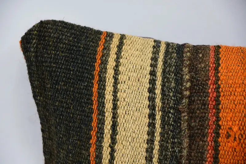 Pillow Sham, Turkish Kilim Pillow, Handwoven Pillow Cover, Ethnical Kilim Rug Pillow, 8x16 Orange Pillow, Outdoor Patio Cushion Cover, Kilim Pillow - 2