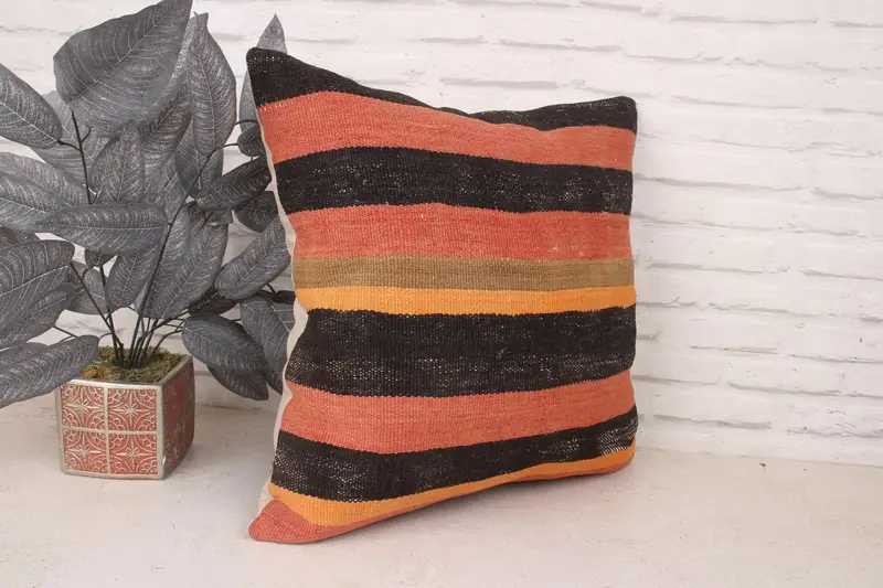 Throw Kilim Pillow, Handmade Throw Pillow, Turkish Kilim Pillow, Rustic Cushion Cover, Cushion, Pillow for Couch, 20x20 Red Pillow Case - 3