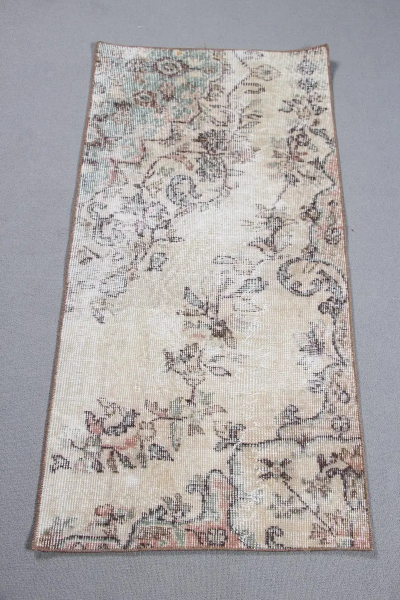 Eleganter beige-grüner Ikat-Teppich, 6,3 x 1,2 m