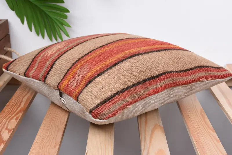 14x14 Beige Pillow Case, Antique Pillows, Pillow for Sofa, Anatolian Pillow Sham, Handmade Throw Cushion Cover, Boho Pillow, Cushion Case - 6