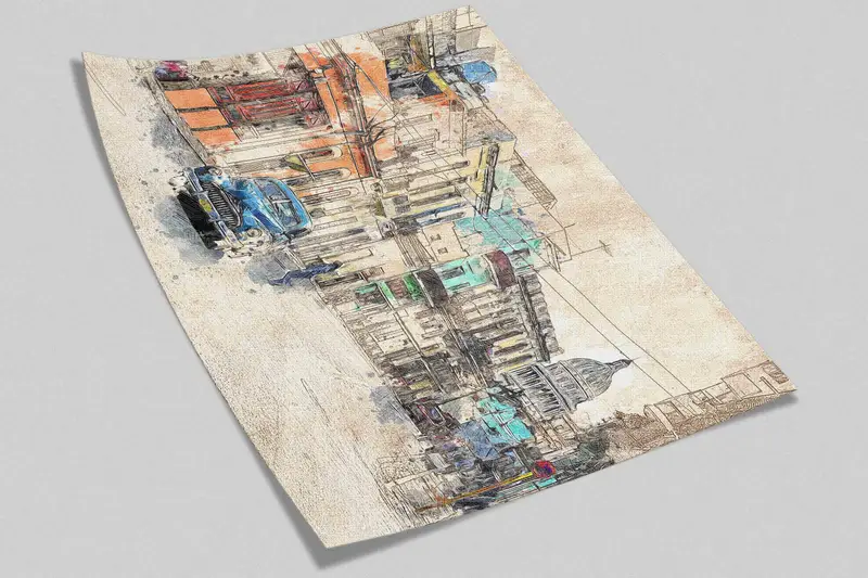 Peel and Stick Wallpaper, City Architecture Drawing Wallpaper, City Landscape Wall Mural, Wallpaper, Office Wall Paper, Wallpaper Mural, - 8