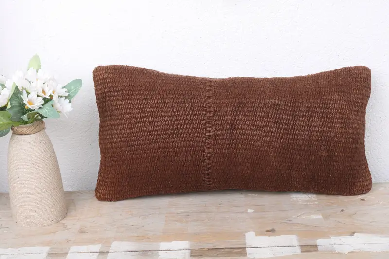 Vintage Kilim Pillow, Rustic Pillow Sham, Cotton Cushion Case, Cushion Case, Turkish Kilim Pillow, 8x16 Brown Cushion Cover, Turkish Pillow - 2