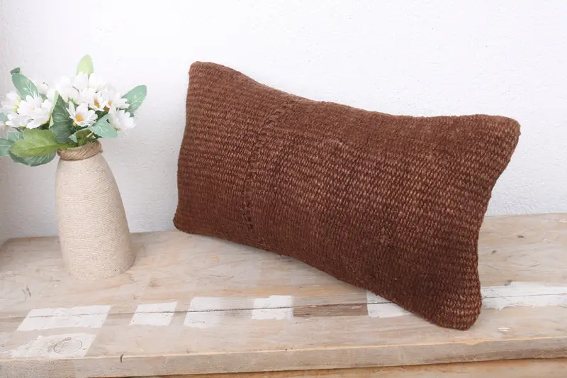 Vintage Kilim Pillow, Rustic Pillow Sham, Cotton Cushion Case, Cushion Case, Turkish Kilim Pillow, 8x16 Brown Cushion Cover, Turkish Pillow - 4