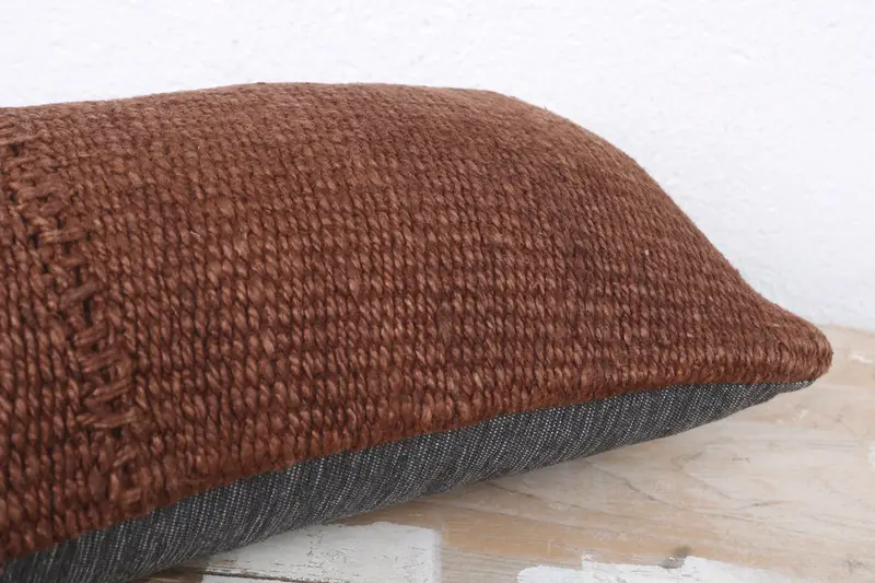 Vintage Kilim Pillow, Rustic Pillow Sham, Cotton Cushion Case, Cushion Case, Turkish Kilim Pillow, 8x16 Brown Cushion Cover, Turkish Pillow - 6