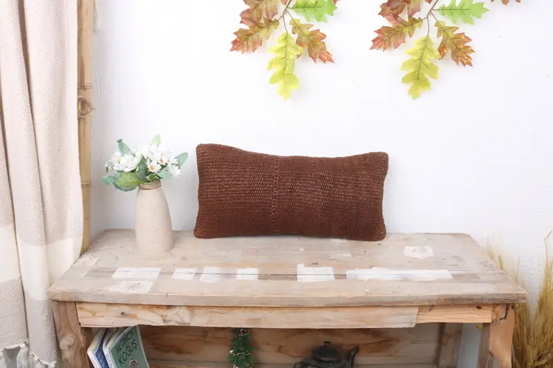 Vintage Kilim Pillow, Rustic Pillow Sham, Cotton Cushion Case, Cushion Case, Turkish Kilim Pillow, 8x16 Brown Cushion Cover, Turkish Pillow - 1