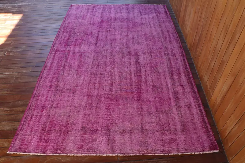 Handmade Purple Rug, 0.5x9.6 ft Bordered Design