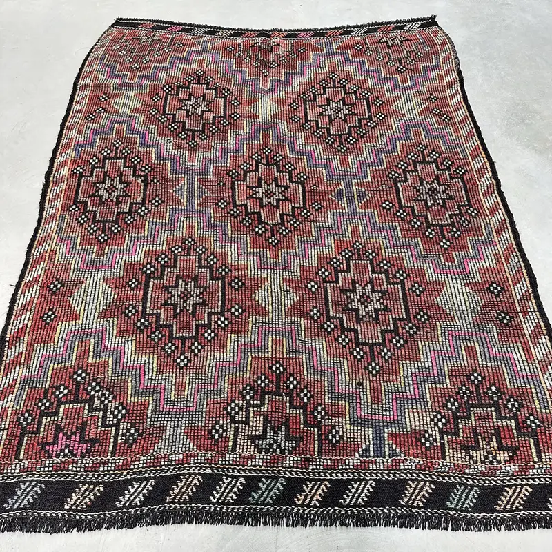 Mor, Yeşil Halı 5,7x7,3 ft, Geometrik Çiçek Desenli