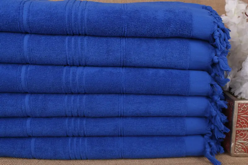 トルコタオル ビーチモノグラムコットンブルーストライプ、36x71インチ