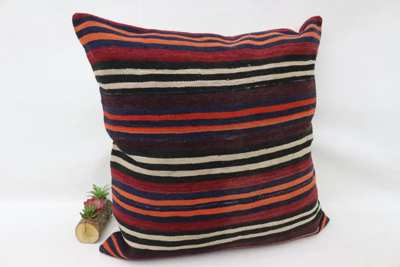 Kilim Cushion Sham, Boho Pillow Sham Cover, 32x32 Brown Cushion Cover, Hippie Throw Cushion Case, Pillow Case, Ethnical Kilim Rug Pillow - 3
