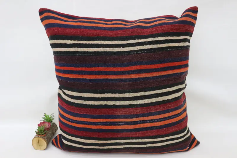 Kilim Cushion Sham, Boho Pillow Sham Cover, 32x32 Brown Cushion Cover, Hippie Throw Cushion Case, Pillow Case, Ethnical Kilim Rug Pillow - 1