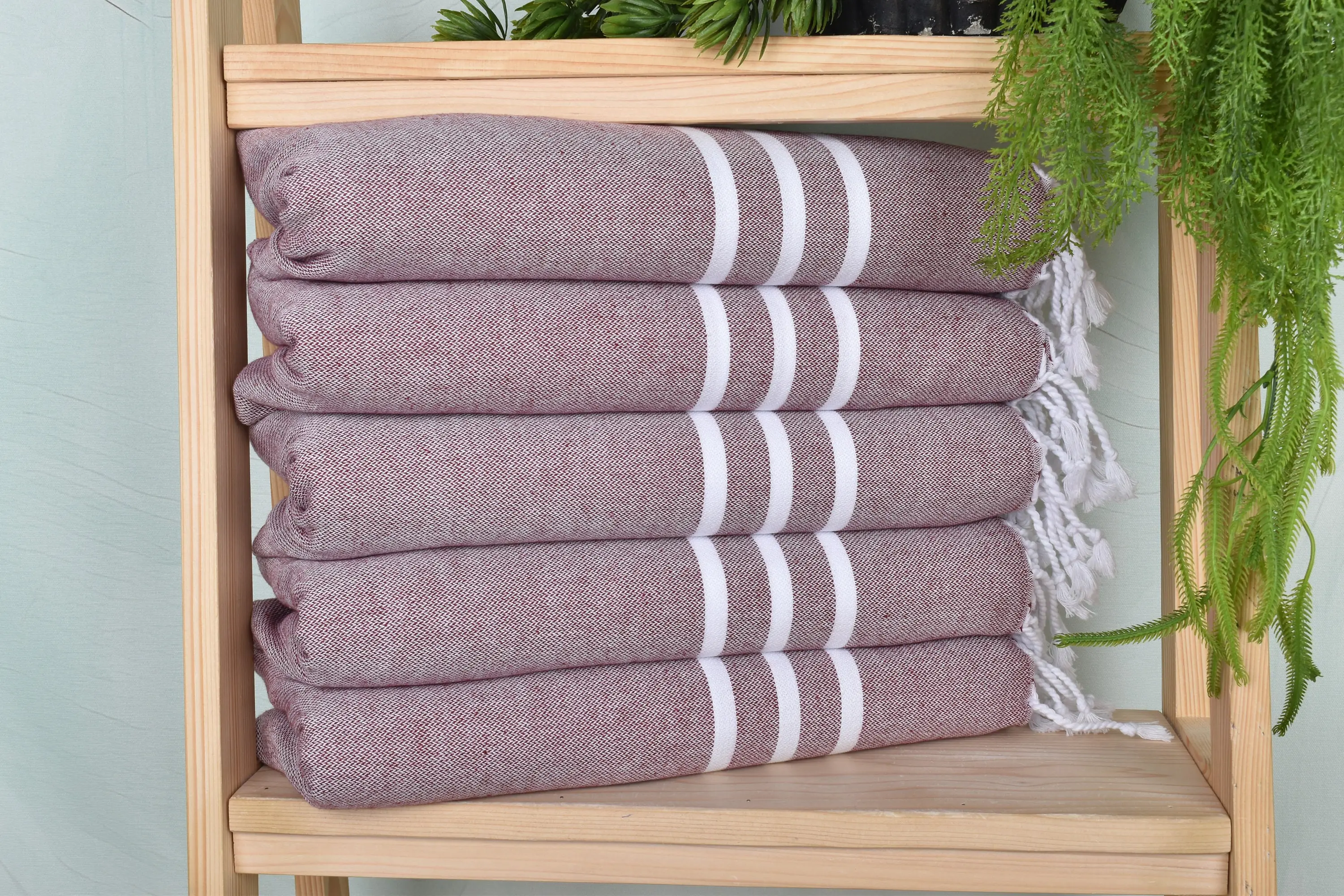 Personalized Dish Towel, Striped Tea Towel, 24x40 Burgundy Cotton - 1