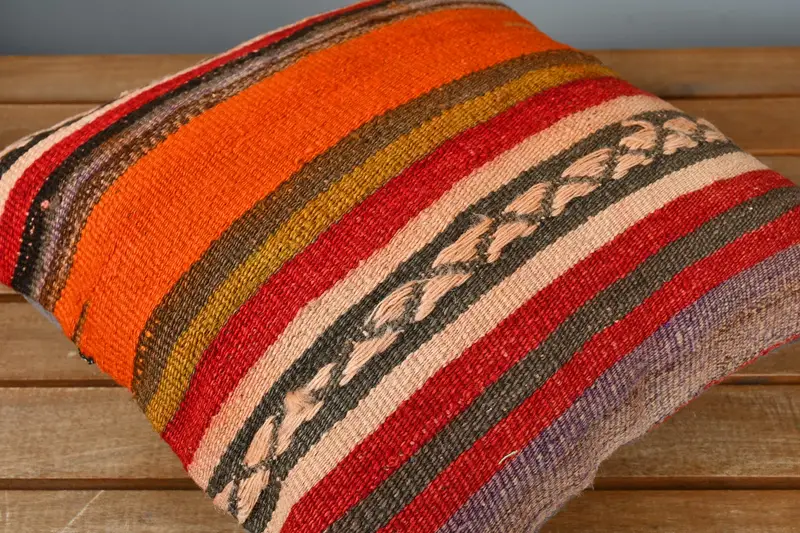 Retro Pillow, 14x14 Orange Pillow Case, Pillow, Vintage Throw Cushion, Vintage Pillow, Pillow for Sofa, Floor Cushion, Turkish Kilim Pillow - 3