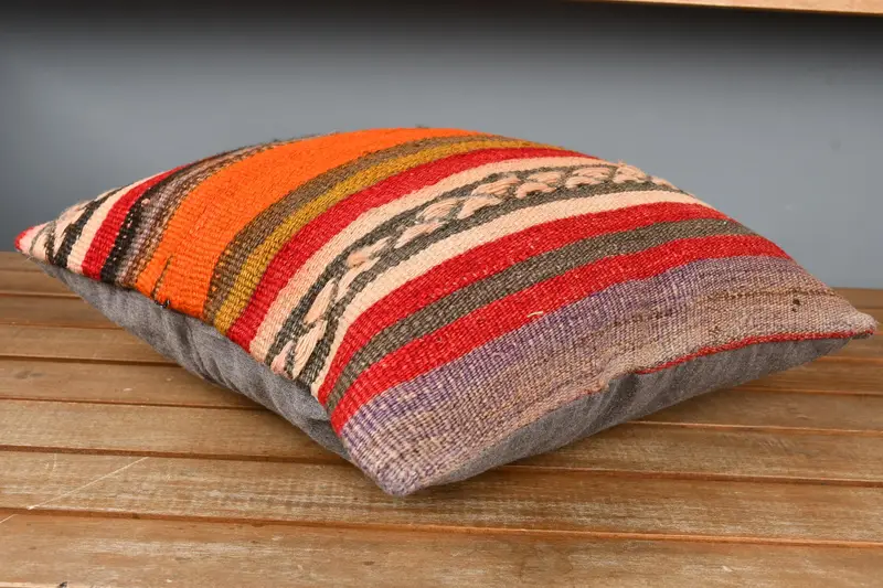 Retro Pillow, 14x14 Orange Pillow Case, Pillow, Vintage Throw Cushion, Vintage Pillow, Pillow for Sofa, Floor Cushion, Turkish Kilim Pillow - 4