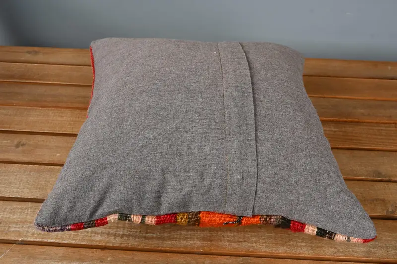 Retro Pillow, 14x14 Orange Pillow Case, Pillow, Vintage Throw Cushion, Vintage Pillow, Pillow for Sofa, Floor Cushion, Turkish Kilim Pillow - 5