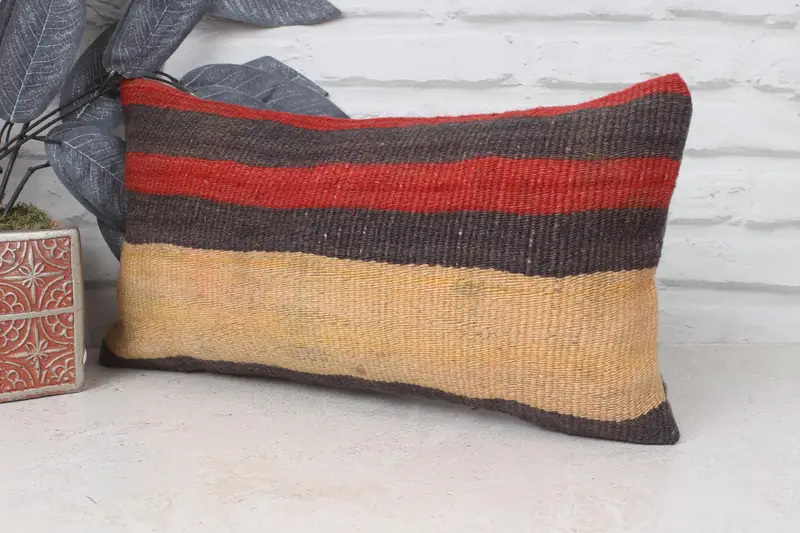 Pillow Case, Throw Kilim Pillow, Meditation Cushion Cover, Kilim Pillow Cover, 8x16 Red Pillow Sham, Vintage Pillow, Sofa Bolster Pillow Sham - 4