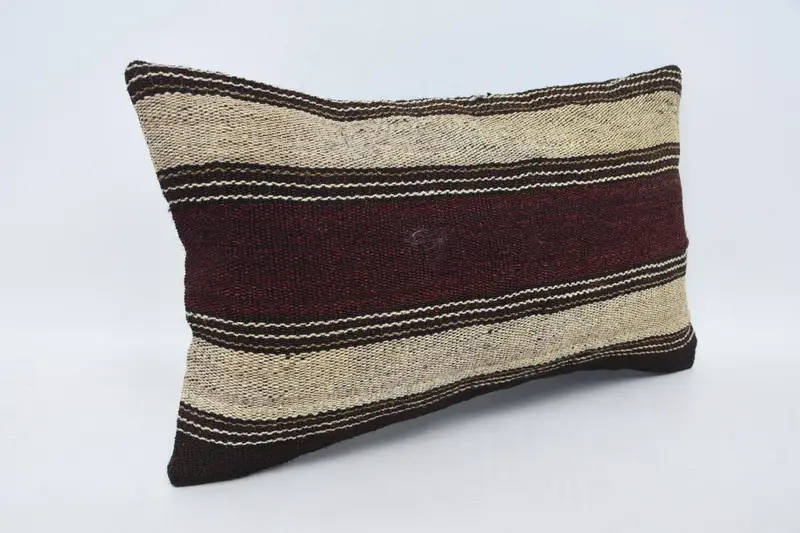 Throw Kilim Pillow, Ethnical Kilim Rug Pillow, Customized Cushion Cover, Cushion, 12x20 Brown Cushion Case, Vintage Kilim Throw Pillow - 3