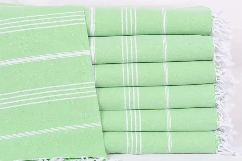 Turkish Beach Towel Green Striped 70x40 Inches, Organic Cotton, Personalized Gift