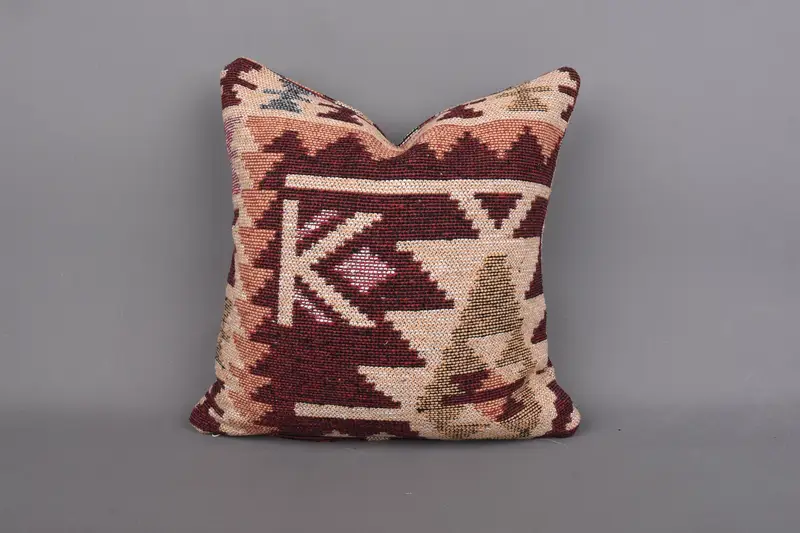 Outdoor Bolster Pillow Sham, 18x18 Red Pillow Cover, Handmade Kilim Cushion, Pillow Sham, Gift Pillow, Bohemian Cushion Pillow Case, Antique Pillows - 1