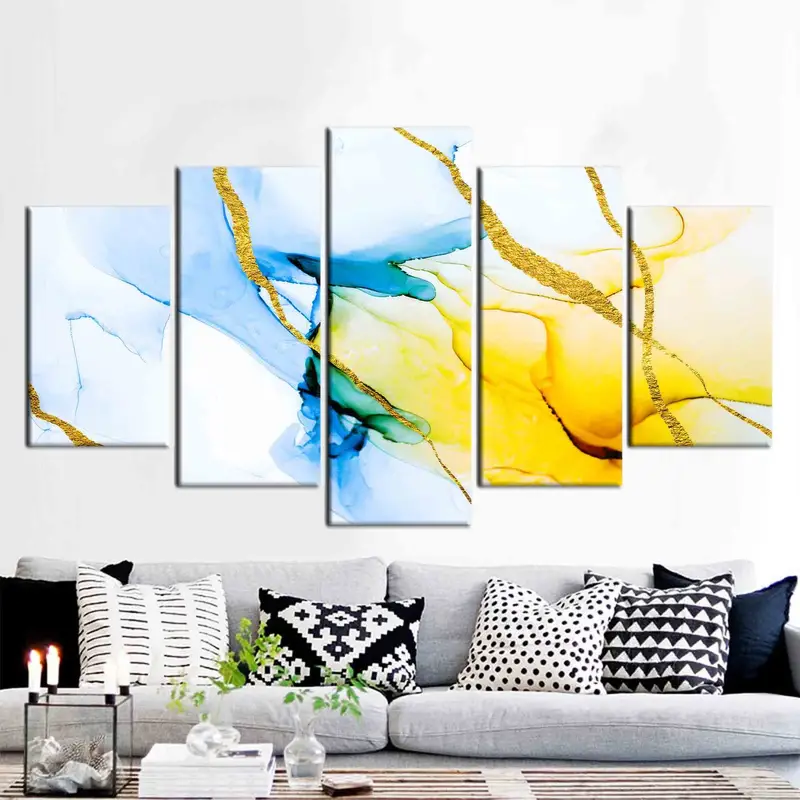 Yellow Marble Wall Art, Blue Marble Canvas, Abstract Wall Decor, Blue and Yellow Art, Abstract Marble, Home Decor Wall Art,Canvas Art Decor - 9