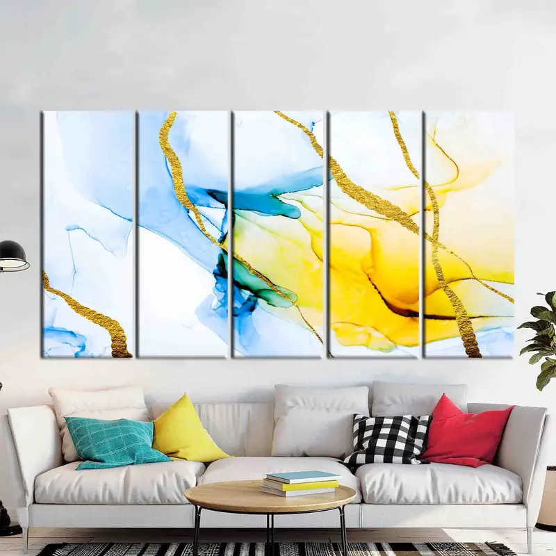 Yellow Marble Wall Art, Blue Marble Canvas, Abstract Wall Decor, Blue and Yellow Art, Abstract Marble, Home Decor Wall Art,Canvas Art Decor - 2