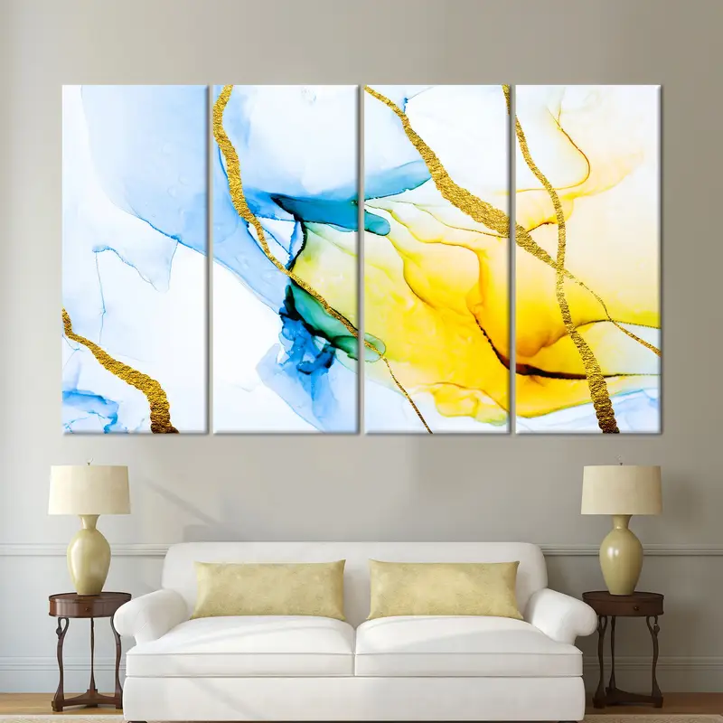 Yellow Marble Wall Art, Blue Marble Canvas, Abstract Wall Decor, Blue and Yellow Art, Abstract Marble, Home Decor Wall Art,Canvas Art Decor - 8