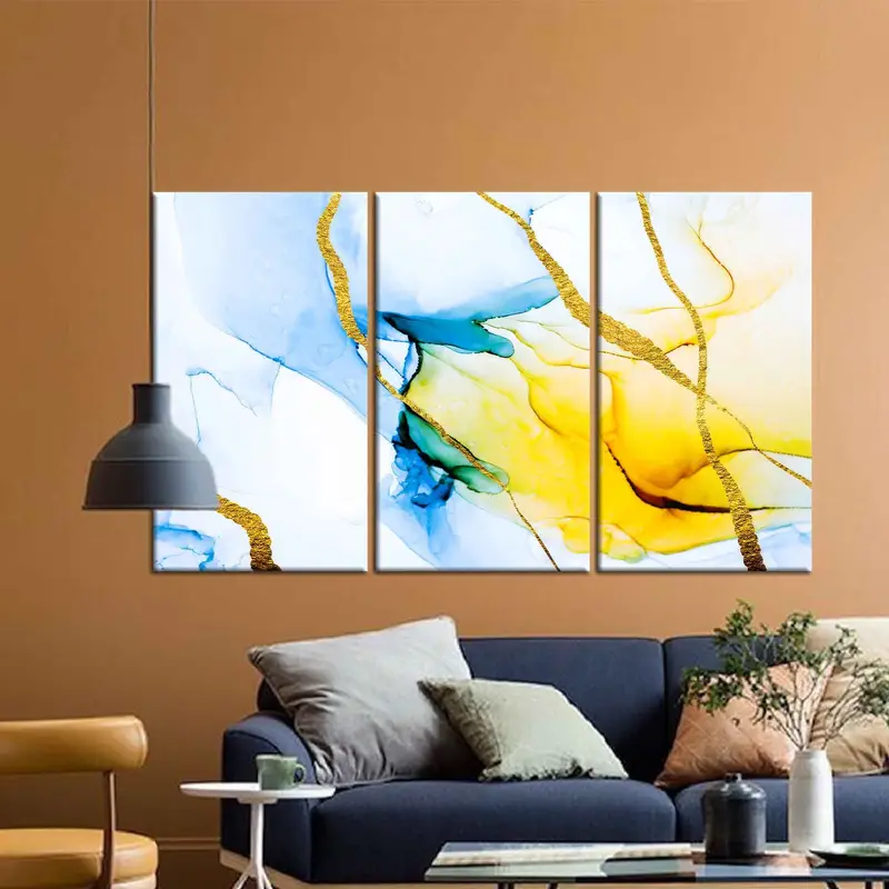 Yellow Marble Wall Art, Blue Marble Canvas, Abstract Wall Decor, Blue and Yellow Art, Abstract Marble, Home Decor Wall Art,Canvas Art Decor - 7