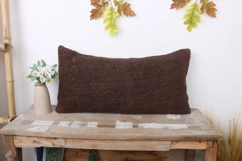12x24 Brown Pillow Cover, Authentic Cushion, Pillow for Couch, Ethnical Kilim Rug Pillow, Pillow Cover, Turkish Pillow, Cozy Throw Pillow Sham - 1