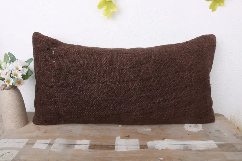 12x24 Brown Pillow Cover, Authentic Cushion, Pillow for Couch, Ethnical Kilim Rug Pillow, Pillow Cover, Turkish Pillow, Cozy Throw Pillow Sham - 2