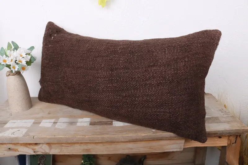 12x24 Brown Pillow Cover, Authentic Cushion, Pillow for Couch, Ethnical Kilim Rug Pillow, Pillow Cover, Turkish Pillow, Cozy Throw Pillow Sham - 4