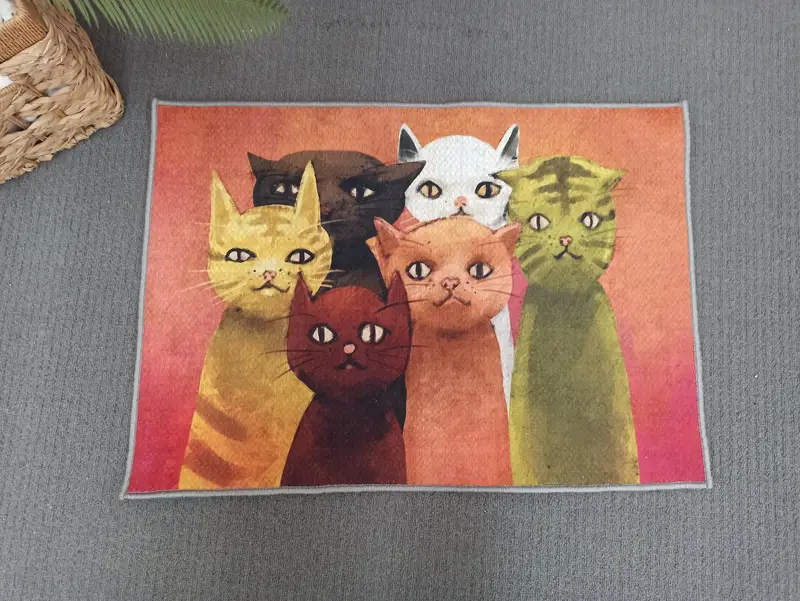 Teppich mit abstraktem Katzenmuster: Modern, farbenfroh, perfekt für Katzenliebhaber