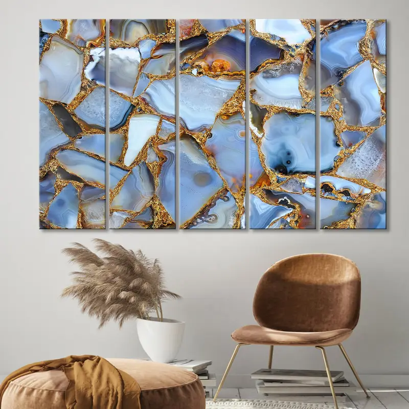 Blue Gold Marble Canvas, Oversize Canvas Art, Contemporary Art, Home Luxury Wall Art, Abstract Wall Decor, Blue Abstract, Modern Artwork - 3