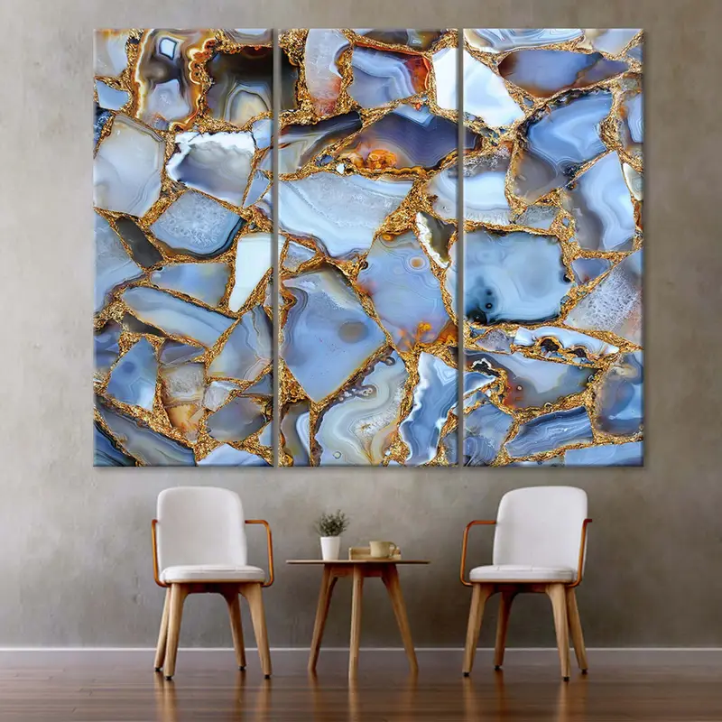 Blue Gold Marble Canvas, Oversize Canvas Art, Contemporary Art, Home Luxury Wall Art, Abstract Wall Decor, Blue Abstract, Modern Artwork - 1