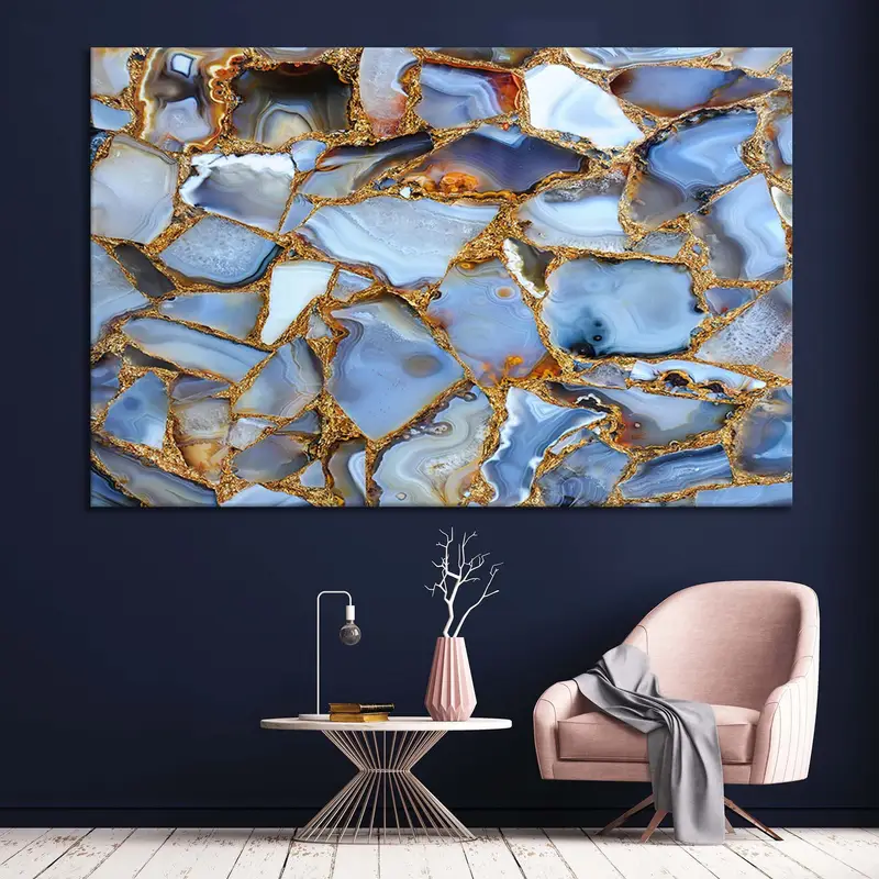 Blue Gold Marble Canvas, Oversize Canvas Art, Contemporary Art, Home Luxury Wall Art, Abstract Wall Decor, Blue Abstract, Modern Artwork - 9