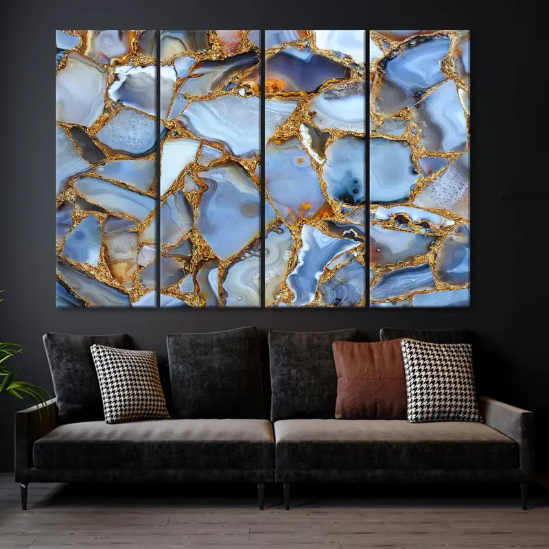 Blue Gold Marble Canvas, Oversize Canvas Art, Contemporary Art, Home Luxury Wall Art, Abstract Wall Decor, Blue Abstract, Modern Artwork - 2
