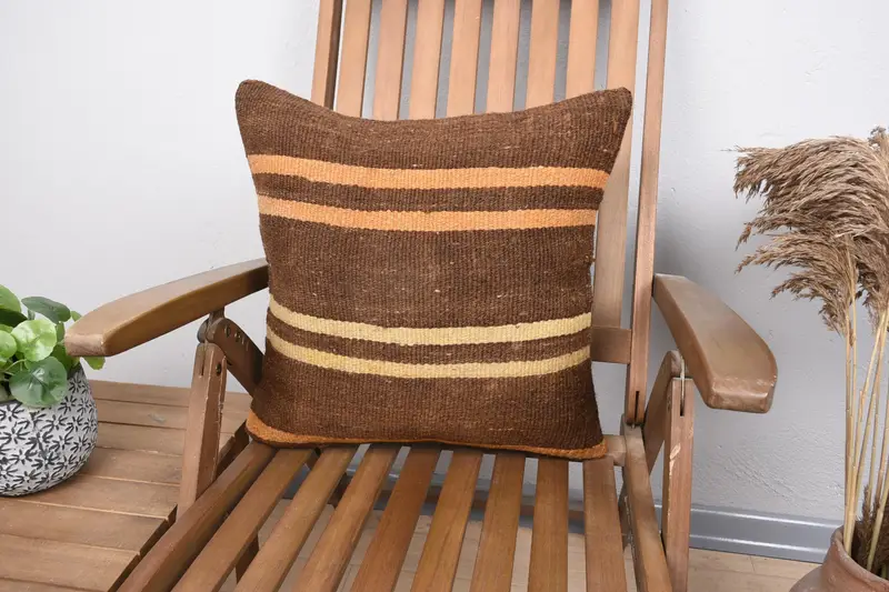 18x18 Brown Cushion, Seat Pillow Cover, Kilim Pillow Cover, Pillow Cover, Pillow for Sofa, Comfy Throw Pillow, Kilim Pillow - 1
