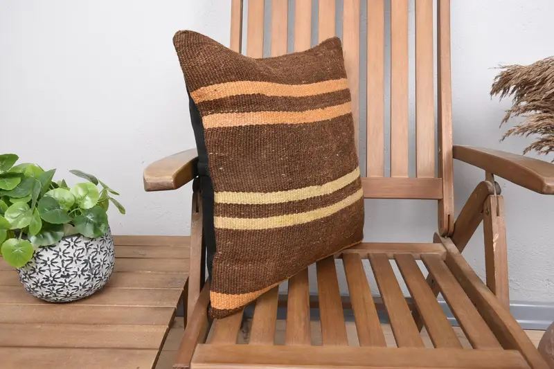 18x18 Brown Cushion, Seat Pillow Cover, Kilim Pillow Cover, Pillow Cover, Pillow for Sofa, Comfy Throw Pillow, Kilim Pillow - 2